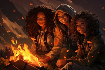 The illustration depicts teenagers having fun and chatting, radiating joy and camaraderie in their social interactions. Generative Ai.