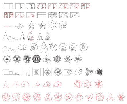 Big Golden ratio elements set - visualization of Fibonacci Sequence
