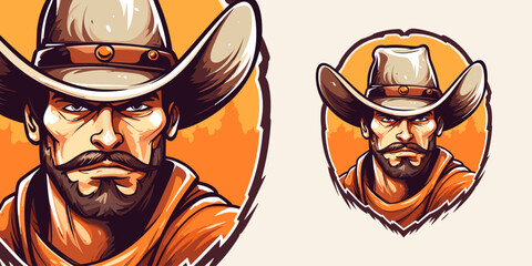 Embrace the Frontier: Sporty Cowboy Mascot Logo with a Modern Twist - Ideal for T-shirt Printing