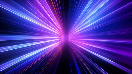 Portal de belas luzes de neon com linhas roxas e azuis brilhantes em um túnel