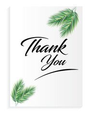 Thank you with leaf on white paper. Can be used for business, marketing and advertising. Vector EPS 10. Isolated on white background