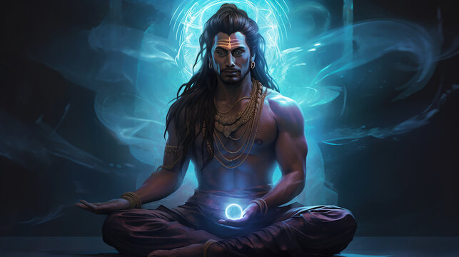 Shiva, m&iacute;stico bioluminescente, opalescente, raios de luz, luzes cintilantes
