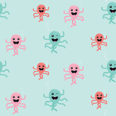  Textile for children. Funny octopuses. 