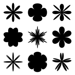 Set of black flowers. Icons of flowers. Vector illustration 