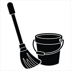 mop and bucket icon vector design template - obrazy, fototapety, plakaty