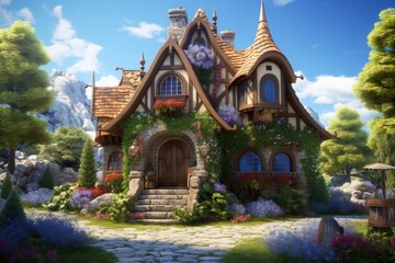 Fototapeta premium Beautiful Cartoon House in Fairy Tale