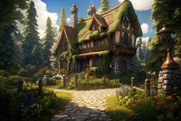 Fototapeta na wymiar Interesting cartoon house in the fairy tale