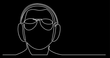 continuous line drawing vector illustration with FULLY EDITABLE STROKE of person listening music in headphones