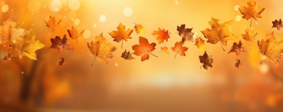 Fallen leaves in autumn month isolated on light orange background.