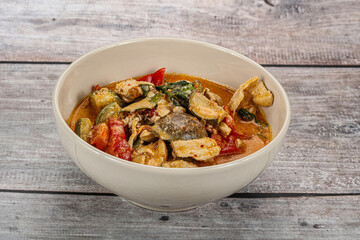 Thai red spicy curry with chicken