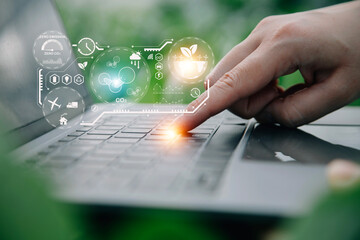 Smart farmer using application by tablet concepts modern vegetables and gardening lettuce at greenhouse. and visual icon.