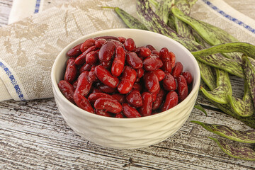 Baked red canned bean in the bowl