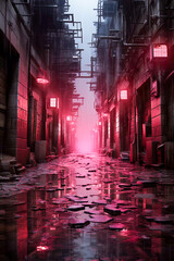 Fototapeta premium Tokyo Nightscapes: Neon Lights and Kanji Graffiti in Blacklight, Generative AI