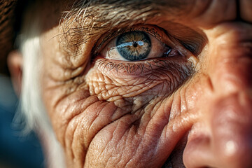 Naklejka na ściany i meble close-up of an elderly man's face with sunset light