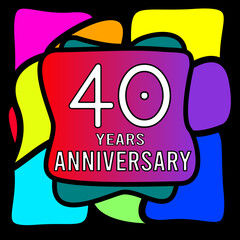 40 years anniversary, abstract colorful, hand made, for anniversary and anniversary celebration logo, vector design isolated on black background