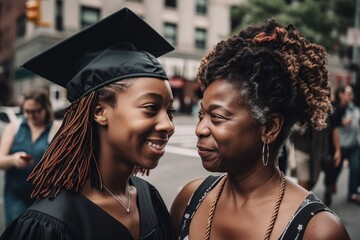 Mom congratulates her daughter in graduation cap