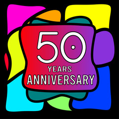 50 years anniversary, abstract colorful, hand made, for anniversary and anniversary celebration logo, vector design isolated on black background