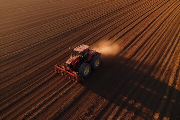 Obraz premium A tractor harvester works on the field. Generated ai.