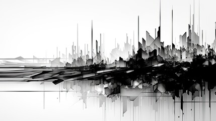 Contemporary abstract geometric art of buildings. Black and white graphic. Town. Illustration for banner, poster, cover, brochure or presentation.