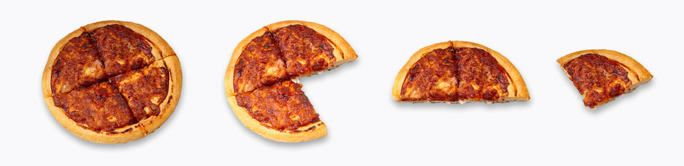 Slices of pizza isolated on white background. Top view. margherita pizza