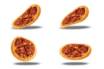 Delicious hot Indian margherita pizza isolated on white background. Top view.