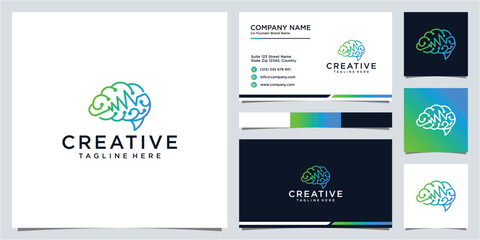 Creative brain pulse logo design and business card template