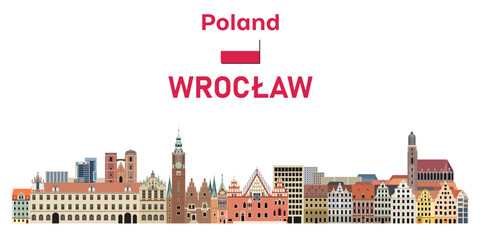 Wroclaw cityscape vector detailed illustration © brichuas