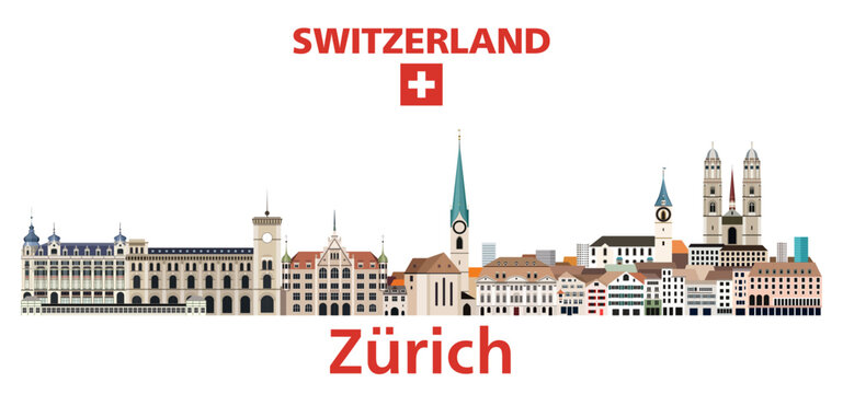 Zurich cityscape vector detailed illustration