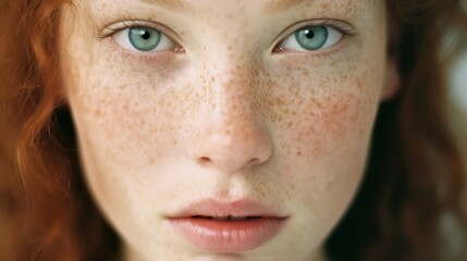 Large portrait of a Caucasian girl with freckles