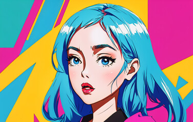Fashion woman portrait in pop art anime style. Generative AI.