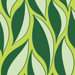 Green leaves seamless vector pattern. Watercolor tea leaf background, textured jungle print