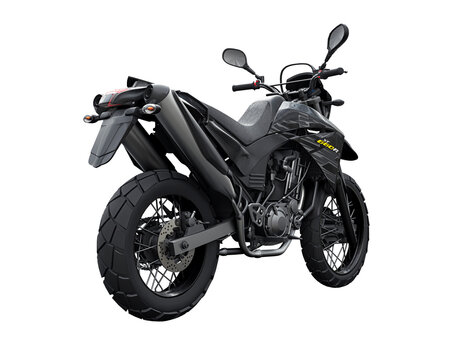 Japan, Tokyo. July 28, 2023. Black Yamaha XT660R enduro motorcycle dual purpose on a white background. 3d rendering.