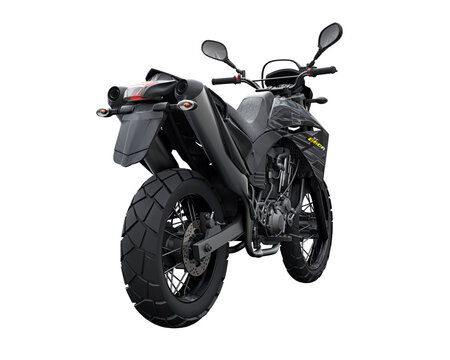 Japan, Tokyo. July 28, 2023. Black Yamaha XT660R enduro motorcycle dual purpose on a white background. 3d rendering.