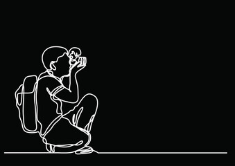 continuous line drawing vector illustration with FULLY EDITABLE STROKE of regular authentic person in life situation as lifestyle concept