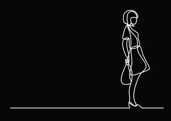 continuous line drawing vector illustration with FULLY EDITABLE STROKE of regular authentic person in life situation as lifestyle concept