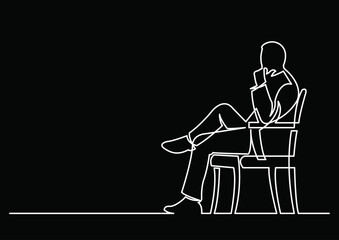 continuous line drawing vector illustration with FULLY EDITABLE STROKE of regular authentic person in life situation as lifestyle concept