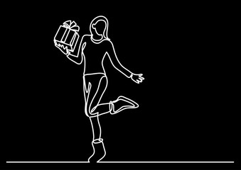 Naklejka premium continuous line drawing vector illustration with FULLY EDITABLE STROKE of regular authentic person in life situation as lifestyle concept