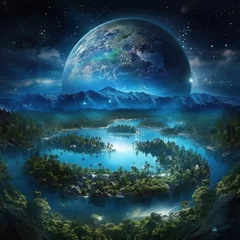 Cercles muraux Pleine Lune arbre earth in space