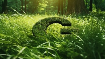 CO2 symbol on green grass in a forest. Lower carbon footprints to limit global warming and climate change. Sustainable development and business based on renewable energy. Reduce CO2 emission concept.
