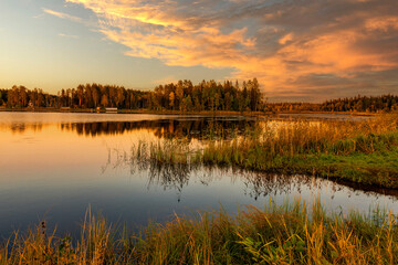 evening landscape of the lake in calm weather