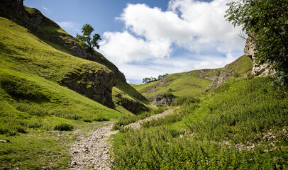 Cavedale limestone valley landscape in the High Peak District, Castleton, Derbyshire, UK