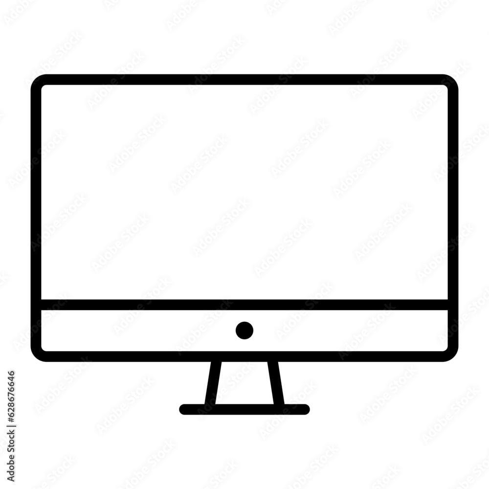 Fototapete black single computer screen monitor linear icon, simple digital device flat design pictogram, infog