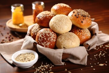 bread rolls with various seeds and grains
