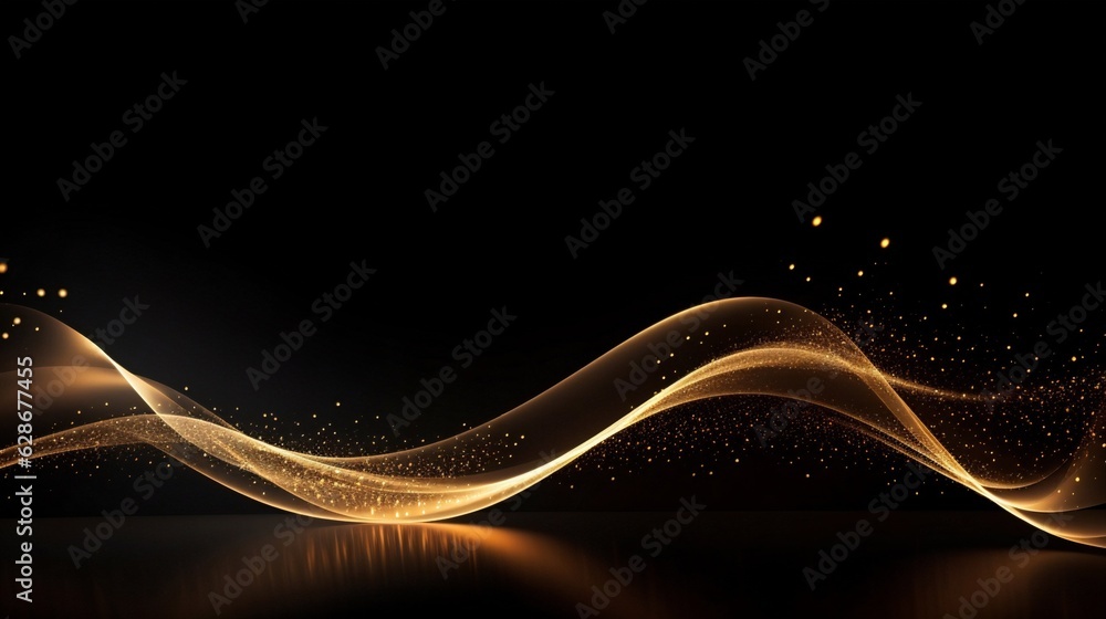 Poster generative ai : black luxury background with golden line elements and light ray effect decoration an