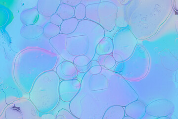 Iridescent colorful abstract background with bubbles, fluid texture pastel tones curvy wavy good vibes