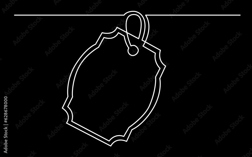 Poster continuous line drawing vector illustration with fully editable stroke of label price tag symbol con