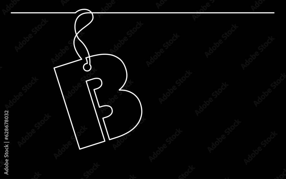 Poster continuous line drawing vector illustration with fully editable stroke of label price tag symbol con