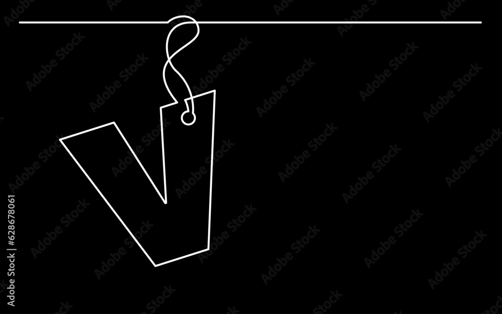 Poster continuous line drawing vector illustration with fully editable stroke of label price tag symbol con