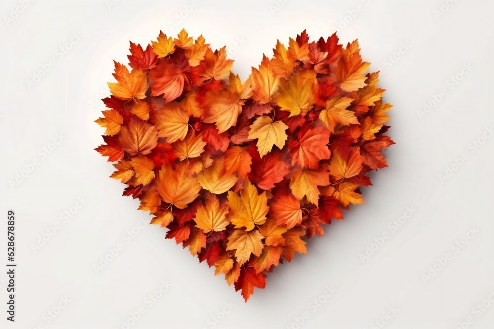 Poster generative ai : creative colorful wreath in form of heart isolated on white background made of natur