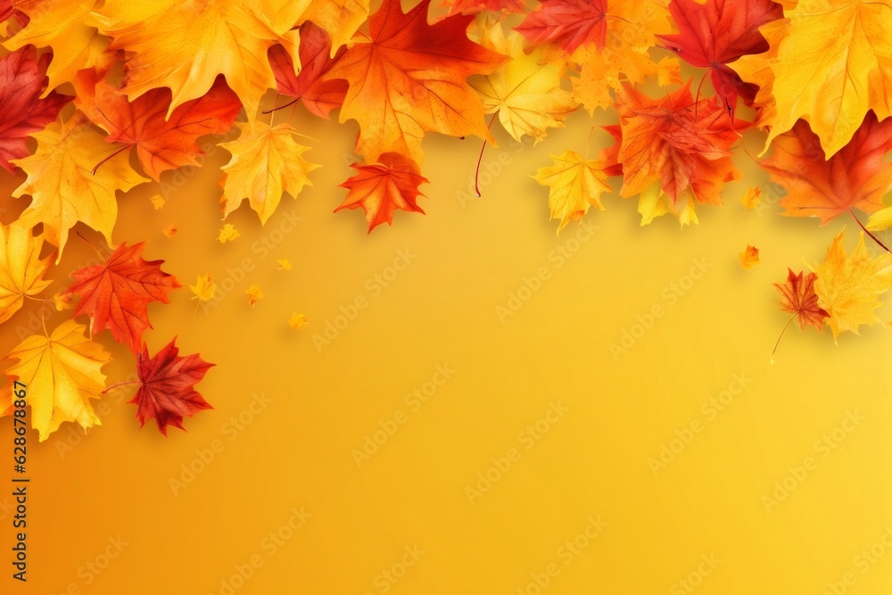 Poster generative ai : autumn floral panoramic background colorful yellow and red maple foliage on a sunny 